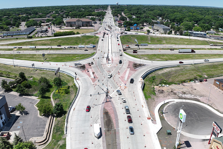 Aerial view of construction progress